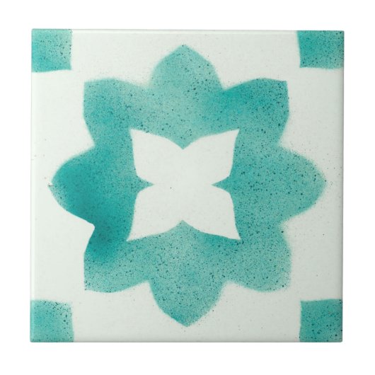 Turquoise Floral Pattern Tegeltje (Voorkant)