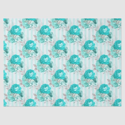 Turquoise Floral Series Design 3 Weefpapier Tissuepapier (Voorkant)