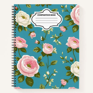 Turquoise Floral Spiral Notitieboek – Schattige vo