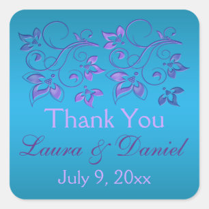 Turquoise, Floral Violet 1,5 po². Sticker mariage