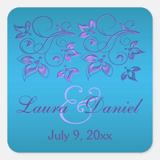 Turquoise, Floral Violet 1,5 po². Sticker mariage (Devant)