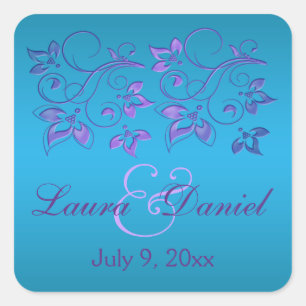 Turquoise, Floral Violet 1,5 po². Sticker mariage