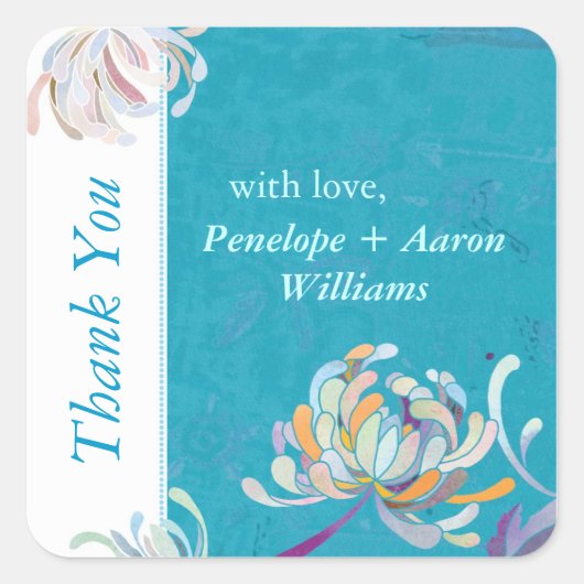 Turquoise Floral Wedding Bedankt Vierkante Sticker (Voorkant)