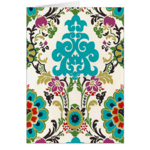 Turquoise florale de prune de motifs de damassé