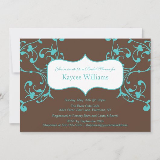 Turquoise Flourish Bridal Shower Invitation Kaart (Voorkant)