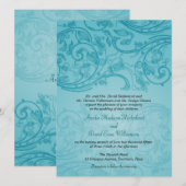 Turquoise Flourish Wedding Invitation Kaart (Voorkant / Achterkant)