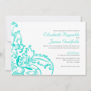 Turquoise Flourish Wedding Invitations Kaart