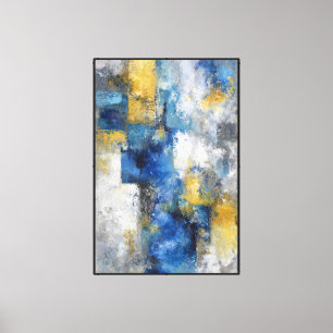 Turquoise Flow : Art mural abstrait bleu et or