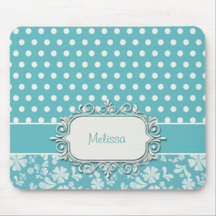 Turquoise Flowers en Polka Dots Muismat