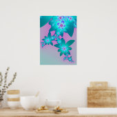 Turquoise Flowers Poster (Keuken)