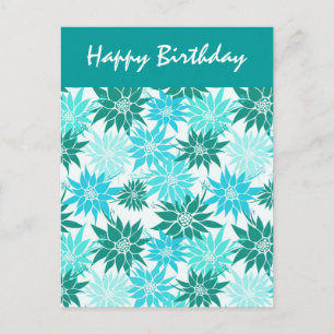 Turquoise Flowers Verjaardag Briefkaart
