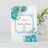 Turquoise Flowers Wedding Invitation Kaart (Staand voorkant)
