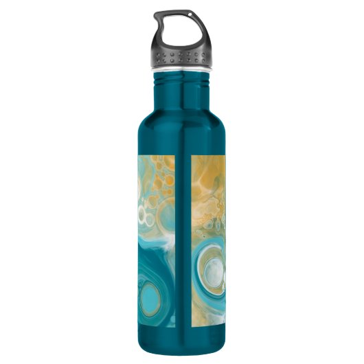 Turquoise Fluid Art Marble Personalized Waterfles (Achterkant)