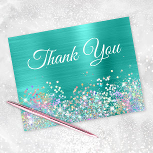 Turquoise Folie Girly Holo Glitter Bedankkaart