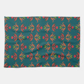 Turquoise Folk Art Floral print Cozy Rustic herfst Theedoek (Horizontaal)