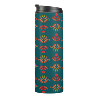 Turquoise Folk Art Floral print Cozy Rustic herfst Thermosbeker
