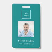 Turquoise fotonaam QR-code bedrijfslogo Badge (Voorzijde)