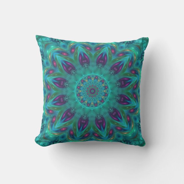 Turquoise Fractal Art Sierkussen (Voorkant)