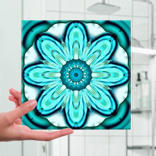 Turquoise Fractal Flower Bathroom Tegel Tegeltje