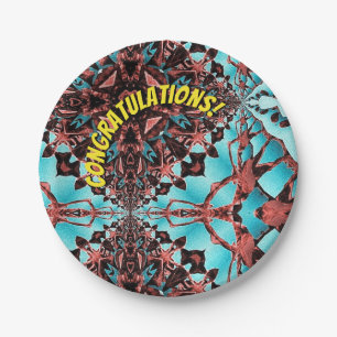 Turquoise Fractal Star Blast Gefeliciteerd Papieren Bordje