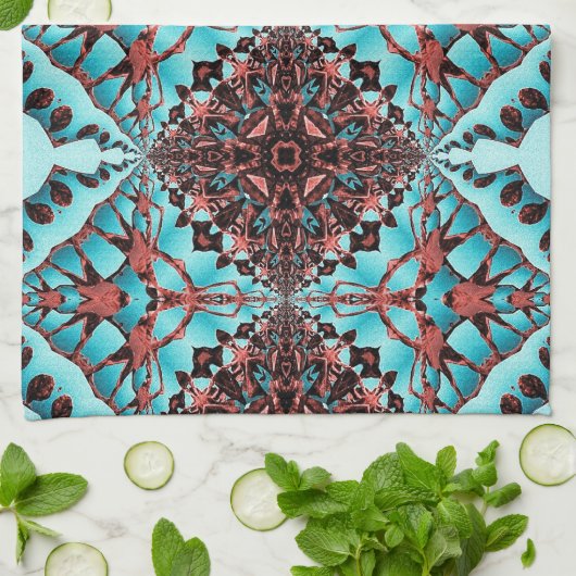 Turquoise Fractal Star Blast Theedoek (Gevouwen)