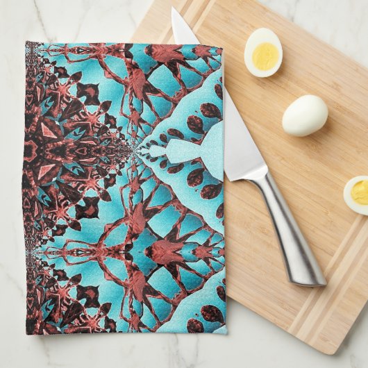 Turquoise Fractal Star Blast Theedoek (Quarter Fold)