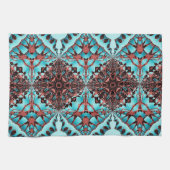 Turquoise Fractal Star Blast Theedoek (Horizontaal)