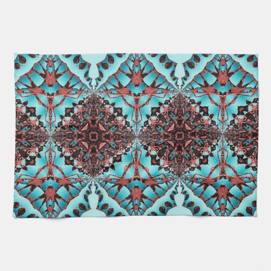 Turquoise Fractal Star Blast Theedoek (Horizontaal)