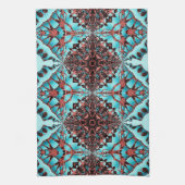 Turquoise Fractal Star Blast Theedoek (Verticaal)