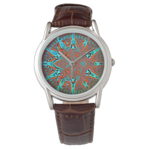 Turquoise Fractal Star of Future Horloge