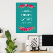 Turquoise Fuchsia Bloemen Bruiloft Welkomstbord Poster (Thuiskantoor)