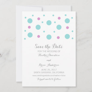 Turquoise Fuchsia Confetti Save the Date Invite