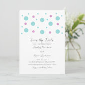 Turquoise Fuchsia Confetti Save the Date Invite (Staand voorkant)