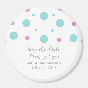 Turquoise Fuchsia Confetti Save the Date Magnet Magneet