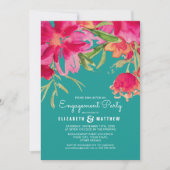 Turquoise Fuchsia Floral Engagement Kaart (Voorkant)