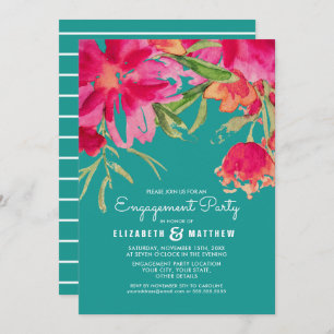 Turquoise Fuchsia Floral Engagement Kaart