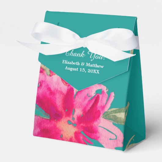 Turquoise Fuchsia Floral Waterverf Wedding Bedankdoosjes (Voorkant Zijde)