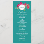 Turquoise Fuchsia Floral Wedding Menu Kaarten (Voorkant)