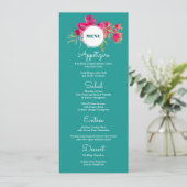 Turquoise Fuchsia Floral Wedding Menu Kaarten (Staand voorkant)