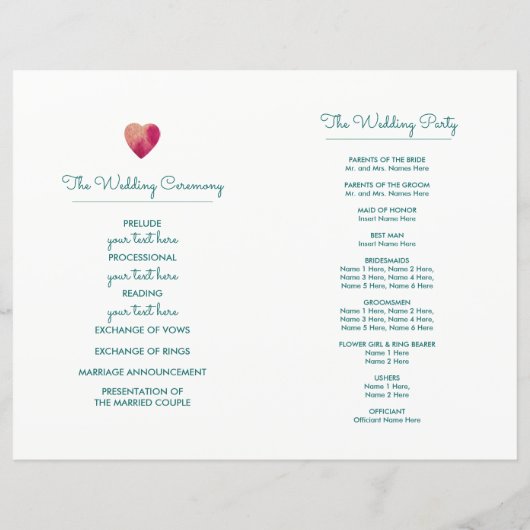 Turquoise Fuchsia Floral Wedding Programmes (Dos)