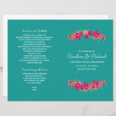 Turquoise Fuchsia Floral Wedding Programmes (Devant / Derrière)