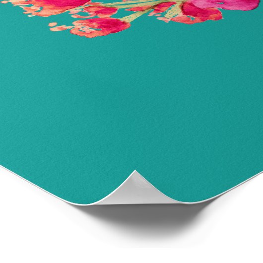Turquoise Fuchsia Mariage Affiche de bienvenue (Coin)
