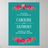 Turquoise Fuchsia Mariage Affiche de bienvenue (Devant)