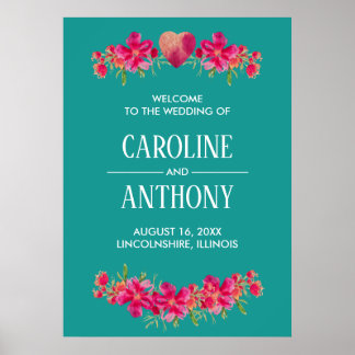 Turquoise Fuchsia Mariage Affiche de bienvenue