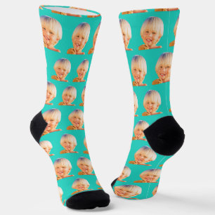Turquoise Funny Custom Son Face Fotobemanning Sokken