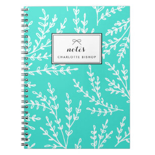 Turquoise gebladerte patroon gepersonaliseerd notitieboek