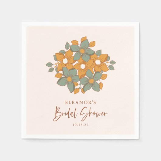 Turquoise Geel Boho Retro Bloemig Bruids Bruiloft  Servet (Voorkant)