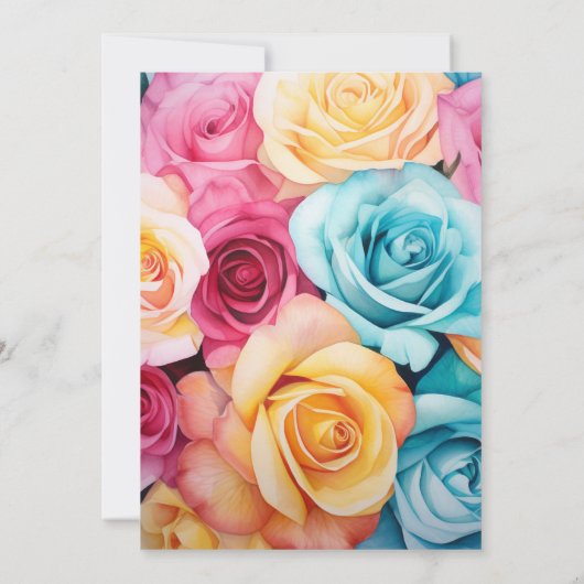 Turquoise, geel en roze bloemenbruiloft save the date (Achterkant)