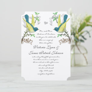 Turquoise & Geel Vintage Vogels Boho Arbor Trouw Kaart
