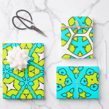 Turquoise, Geel, Wit & Zwart Geometrisch Bloemmoti